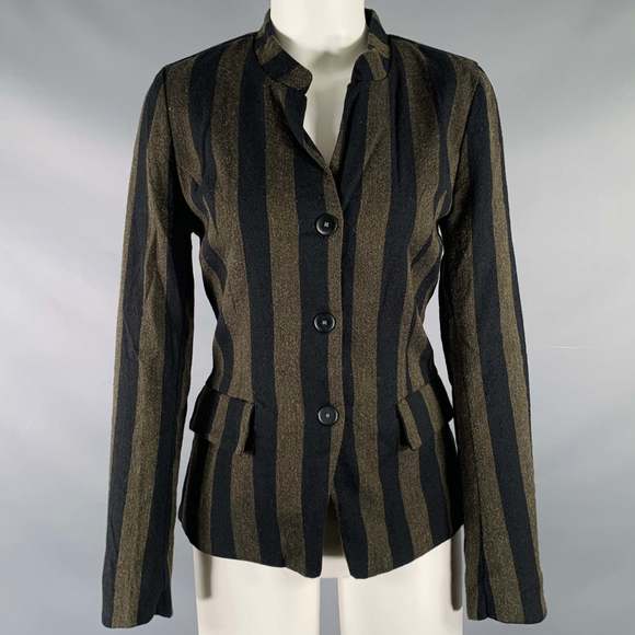 JAYKO Jackets & Blazers - JAYKO Black Green Viscose Wool Stripe Blazer